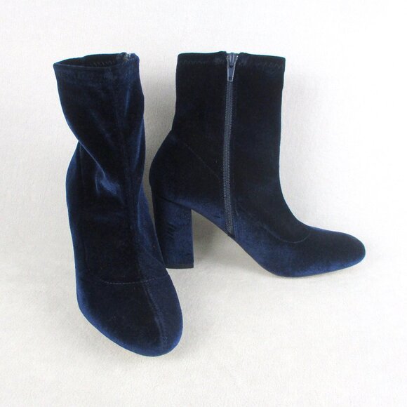 Madden Girl Dark Blue Velvet Booties Ankle Boots High Heel Size 7.5 Fantaysa - Picture 1 of 7